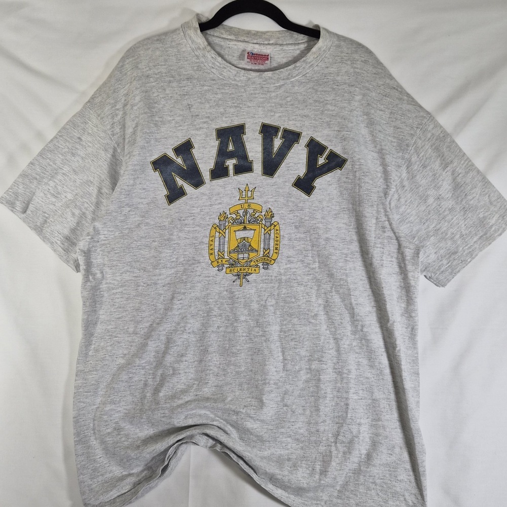 Vintage 90s NAVY Naval Academy T Shirt Mens Large Gray Hanes USA Single Stitch